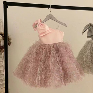 Abito da Sera Monospalla Formale Estivo per Ragazze in <span class=keywords><strong>Tulle</strong></span> con Paillettes, Nappe e Piume, <span class=keywords><strong>Vestito</strong></span> Principessa Senza Maniche con Spalline - Product Image 3