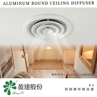 Diffuseur de plafond rond en aluminium à large distribution d'air uniforme et faible résistance au vent RS400 avec amortisseur radial, blanc, montage en surface