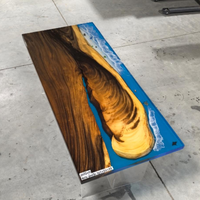 Nouveaux styles de tables à manger en résine époxy avec bord naturel, dessus de table en bois de noyer massif en stock, 2,5 x 2,5 pieds, ensembles de salle à manger