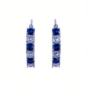 Orecchini a Cerchio Classici in Argento 925 con Cristalli Naturali Blu e Trasparenti, Montatura a Griffe, per Uso Quotidiano Femminile - Product Image 1