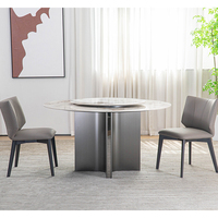 Table à manger ronde moderne en pierre frittée avec plateau tournant Lazy Susan et base métallique pour la maison, la villa ou la salle à manger