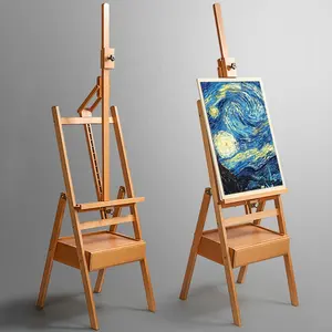 Wood Folding Sketching Oil Painting Lifting Easel Storage Drawer Adjustable Display Stand Easel for Artists Students