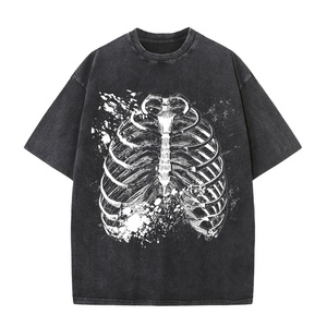 T-shirt court tendance vintage d'été pour hommes et femmes, nouveau, à manches courtes, ample, grande taille, style hip-hop, streetwear, délavé foncé - Product Image 3