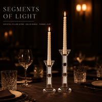 Porte-bougie en cristal à trois segments, anneau argenté, rempli de sable de cristal, base ronde biseautée, décoration de table pour la maison