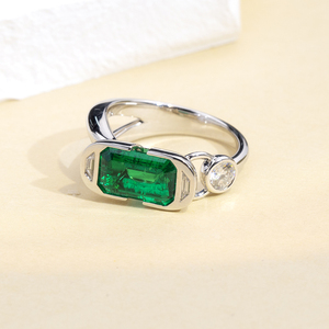 Messi Jewelry MSR-1898 925 <b>Silver</b> <b>Emerald</b> Cut <b>Emerald</b> <b>Ring</b> Women's Vintage Style Rhodium Plated May Birthstone Engagement <b>Ring</b> - Product Image 2