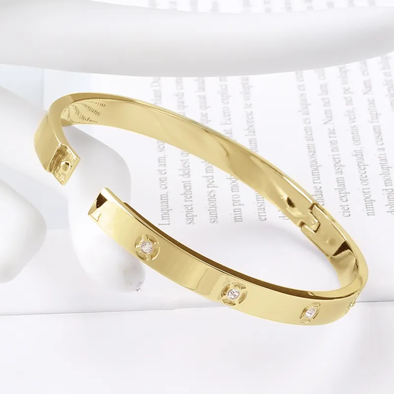 Pulsera de acero inoxidable para mujer, brazalete de oro, 2022