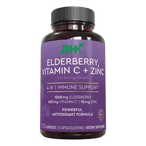 Oem Veganistische Immuunondersteunende Voedingssupplement Biologische Zwarte Vlierbessenextract Capsules Met Vitamine C En Zink