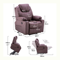 Fauteuil inclinable à positionnement infini, style traditionnel, ergonomique, durable, pour salon, avec porte-gobelet et pochette latérale, rembourrage doux