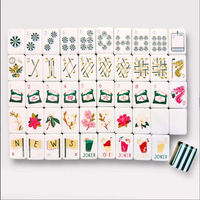 Ensemble de Mahjong de Luxe en Acrylique Thème Masters Golf 2026, Motif Floral de Terrains de Golf Américains Gravé, Cartes de Clubs Vertes, Portable pour 4 Joueurs