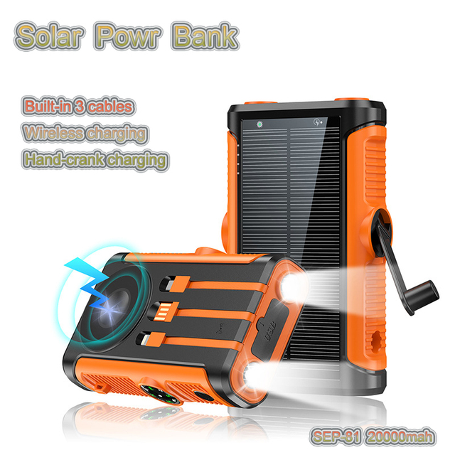 Solar Power Bank Energy Powerbank Solar Power Solar Mobile Charger 20000mah 30000mah 40000mah 50000mah Power Bank With Cables