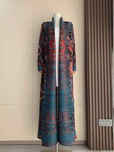 Venta Directa de Fábrica, Túnica Estampada Árabe de Oriente Medio para Mujer, Talla Grande, Cortavientos, Diseño Plisado, Abaya Musulmana Tradicional - Product Image 6