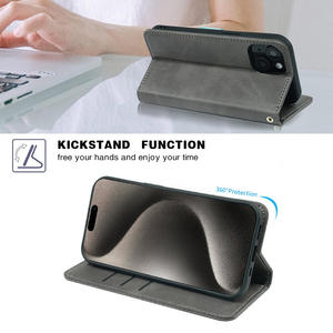 CalfSkin PU cuero libro Folio adsorción magnética Flip Cover Wallet Phone Case para <span class=keywords><strong>iPhone</strong></span> 14 15 16 Pro 16E - Product Image 3