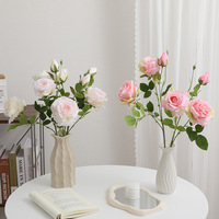Roses artificielles réalistes à 3 branches, fausses roses à longues tiges pour arrangements de mariage et décoration de salon