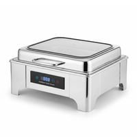 Chauffe-Plat Électrique en Acier Inoxydable avec Couvercle en Verre pour Traiteur, Hôtel, Restaurant, Buffet