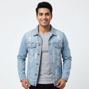 2023 New High Quality Custom Logo Blue Denim Jacket 100% Cotton Men's Designs Wholesale OEM <b>Canvas</b> Jeans Jacket - Product Image 1