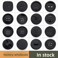Kancing Resin Empat Lubang Warna Hitam untuk Jas Windbreaker, Mantel Jahit Tangan, Celana Bertekstur Bulat