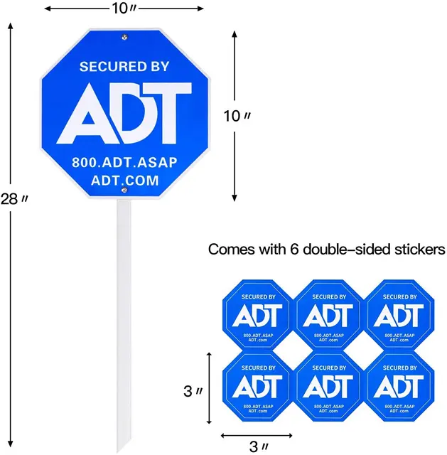 28" ADT Security Sign with 6 Double-Sided Stickers Metal Yard Sign with Stake Heavy Duty Weather Resistance Sign