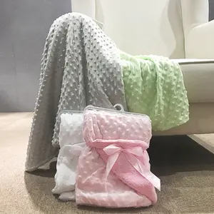 Mink dot embroidered baby bed reversible sherpa blanket seersucker plain newborn receiving blanket