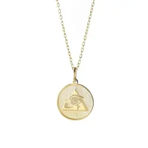 14k Gold All Seeing Eye Necklace Personalized Pendant Eye of God Necklace Illuminati Medallion Mason Jewelry Eye Amulet