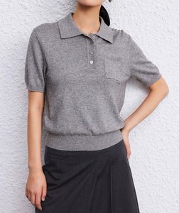 Stile <span class=keywords><strong>Polo</strong></span> di base Vintage da donna di fabbrica con bottone con decorazione a maniche corte a maglia Casual tinta unita per l'estate - Product Image 1