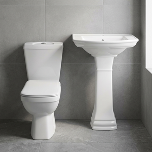 Ensemble WC et lavabo en céramique deux pièces avec piédestal, équipement sanitaire pour salle de bain - Product Image 5