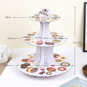 3 Tier <strong>Paper</strong> <strong>Cake</strong> Stand Cardboard Dessert Pastry Cupcake <strong>Display</strong> Stands for Wedding Birthday Party Decorating - Product Image 2