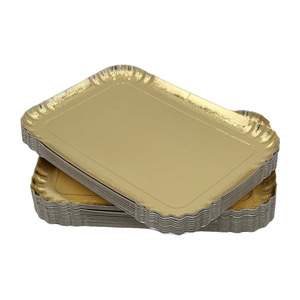 Platos de Papel para Postre Resistentes a la Grasa, Platos de Papel Redondos y Rectangulares Dorados, Platos de Papel Desechables Ecológicos al por Mayor - Product Image 1