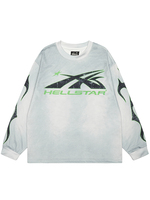 Kaos Lengan Panjang JL Custom American High Street Hell Star Vintage Washed All-over Letter Print, Unisex, Katun Murni