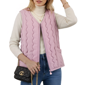 Minimalistisch, mouwloos, geïsoleerd vest voor dames, effen kleur polyester gewatteerd vest met ritssluiting - Product Image 3