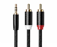 Cable de Audio en Y de Fibra de Carbono Trenzada de 3.5mm Macho a Doble RCA para Coche, Guitarra, Teléfono, PC a Amplificador/Altavoz - Conectores Chapados en Oro