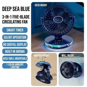 Factory Wholesale <b>Usb</b> Rechargeable Portable <b>Mini</b> Low Noise Desktop Wall Mount Digital Display Cooling <b>Fan</b> Space Saving - Product Image 6