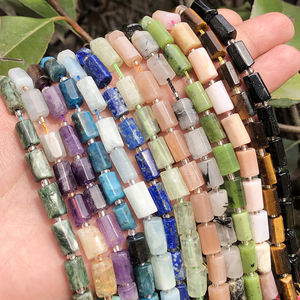 Vente en gros de perles de pierre naturelle de 7,5 pouces, cylindre en lapis-lazuli, jade canadien, aigue-marines pour la fabrication de bijoux en DIY - Product Image 2