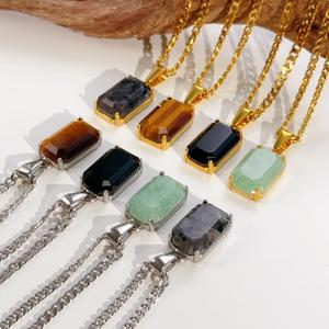 18k позолоченный авантюрин черный оникс Камень Подвески из нержавеющей стали ювелирные изделия прелести водонепроницаемый натуральный камень кулон оптом - Product Image 5