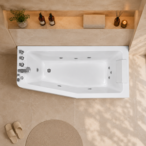 <span class=keywords><strong>Baignoire</strong></span> <span class=keywords><strong>d</strong></span>'<span class=keywords><strong>angle</strong></span> moderne en acrylique <span class=keywords><strong>avec</strong></span> design incliné et appui-tête rembourré blanc 31x67 pouces - Product Image 2