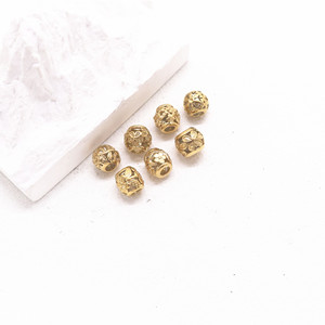 yunnique Electroplated Gold Stainless Steel Round <b>Spacer</b> Beads With Flower Pattern For Bracelet Making - Product Image 4