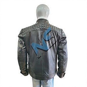 Nabtay Sports <b>Men's</b> Moto Biker <b>Jacket</b> Stand Collar Zipper Front Solid Color Regular Fit Autumn Wear Slim Style Waterproof - Product Image 2