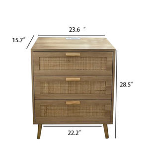 Outdoor Modern Solid Wood End Table with Wicker <b>Rattan</b> and Iron 2 <b>Drawers</b> for Nightstand Furniture - Product Image 5