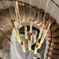 Lustre d'escalier duplex en cristal LED Nouvelle lumière Luxe Villa Long Lustre Loft Appartement Escalier en colimaçon Éclairage