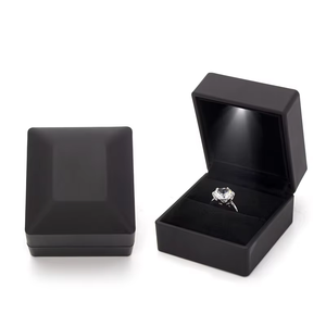 EQ Custom Logo Luxury Wood Wedding Ring Pendant Jewelry <b>LED</b> <b>Light</b> Square Shape Lacquered Finish Hasps Closure Pendant <b>Box</b> - Product Image 2