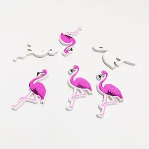 hot sale no hole flatback pink flamingo shape wooden craft buttons for diy