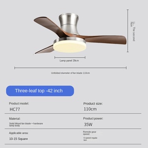 Stainless Steel Solid Wood Bedroom Indoor 3 Color Led Home Machine Winding <b>Ceiling</b> Light Fan - Product Image 3