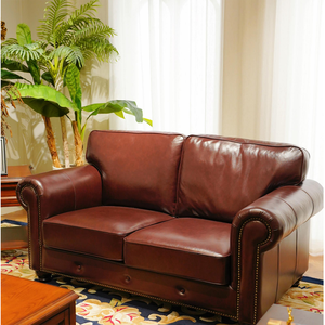Fabricantes Chinos de Sofás Estilo Americano, Juego de Sofás Marrones, Capa Superior de Cuero Vacuno, Estructura de Madera Maciza, Sofá en Forma de <span class=keywords><strong>U</strong></span> de Cuero Genuino - Product Image 3