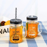 Mug en verre gaufré de qualité alimentaire avec poignée, 16 oz, idéal pour boissons froides, confiture, flocons d'avoine, avec couvercle à vis
