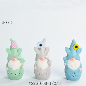 Statue de gnome de poterie en porcelaine Hotsale avec décoration d'oreille de lapin pour Pâques - Product Image 2