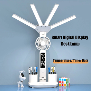 3in1 Multifunction Table Lamp LED Four-headed Folding With Fan <b>Calendar</b> Clock USB Rechargeable Desk Light 3 Color Reading Lamp - Product Image 3