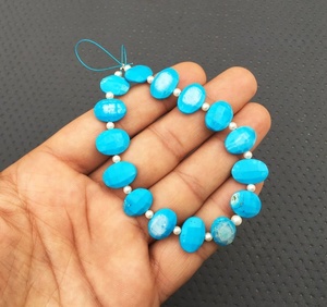 15 pièces de pierres précieuses turquoises à facettes, perles de forme ovale pour la fabrication de bijoux, pierre bleu ciel, populaire 2020 - Product Image 2