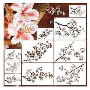 벚꽃 꽃 스텐실 복숭아 꽃 가지 스텐실 A4 템플릿 나무 벽에 그림을위한 스텐실