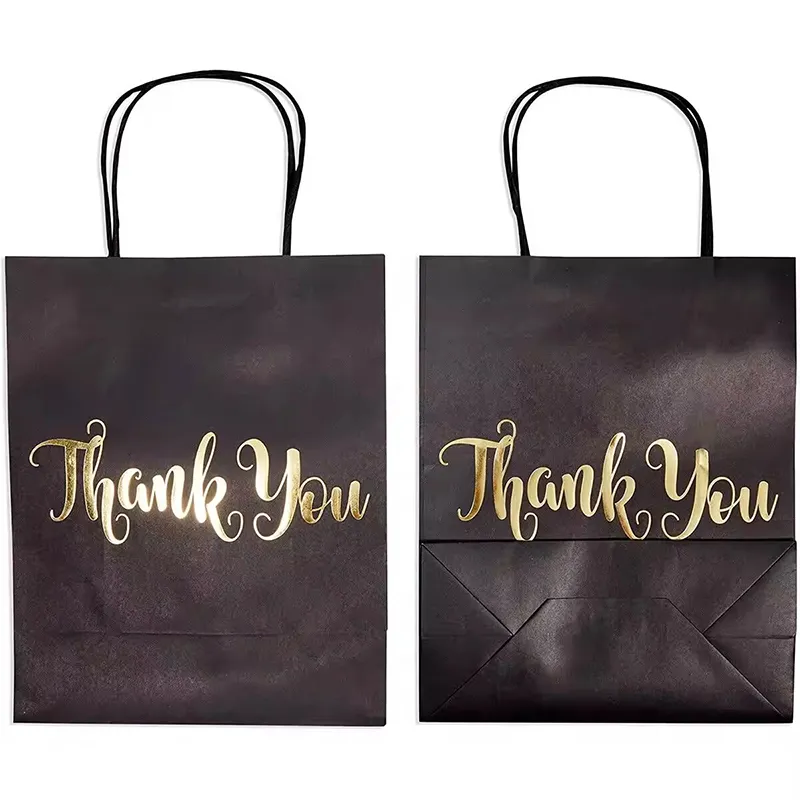 Kolları ile özelleştirilmiş kağıt hediye çantası kağıt butik personalizadas için teşekkür ederim çanta bolsas de papel kraft sac tr papier