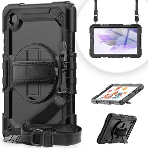 Case protetor de tela, tira de ombro e suporte giratório 360 para samsung galaxy tab a7 lite 8.7 polegadas t220 t225 universal