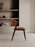 Chaise de salle à manger mobile en cuir véritable Bauhaus, design simple et luxueux, acier au carbone noir, dossier souple, modèle Tula